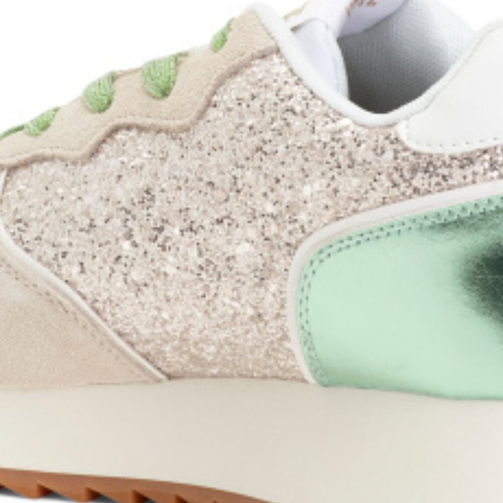 W6yZ Women's Jet-W Suede Sneaker Cream Multicolor Metallic & Glitter Size 38 NEW - Picture 5 of 6